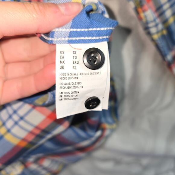 American Eagle Seriously Soft Classic Fit Men's Flannel Red/Blue/Yellow Size XL - Picture 5 of 6